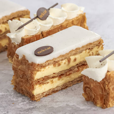 Mille-feuille, glaçage vanille, pâtisserie Nektar